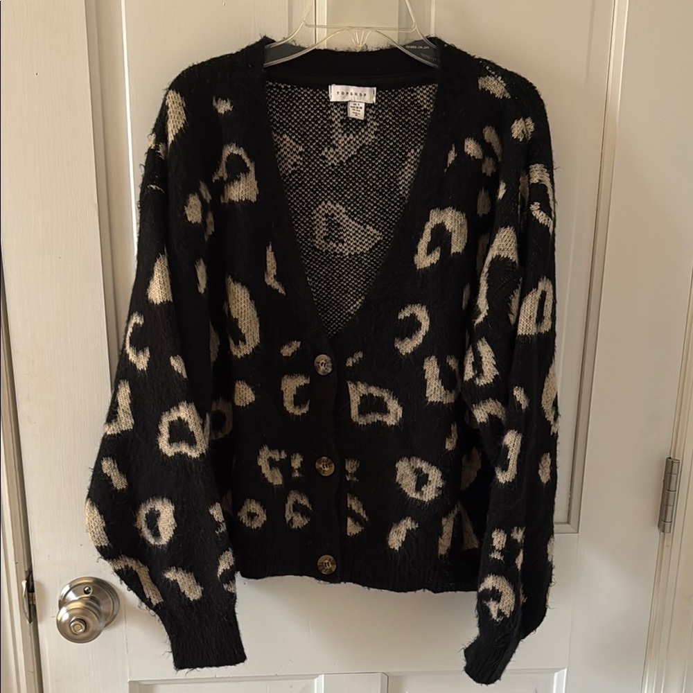 Topshop Leopard Print Black and Cream Sweater